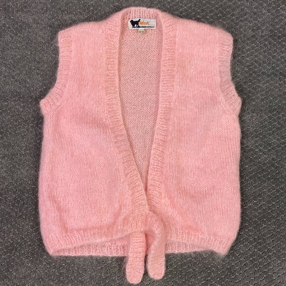 Woof Designs Mohair Wool Sleeveless Cardigan Vest Sweater Women's Medium Pink - Picture 1 of 10